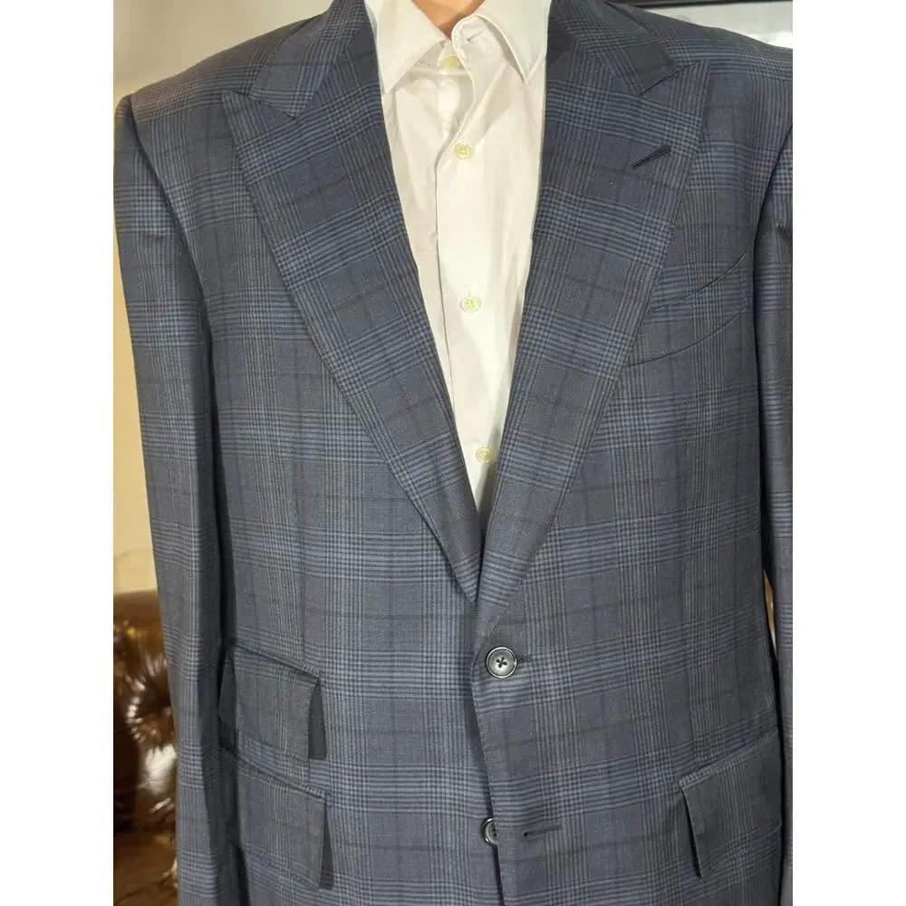 Tom Ford Navy Houndstooth Prince of Wales Peak Lapel Sportcoat Suit Jacket 54 44